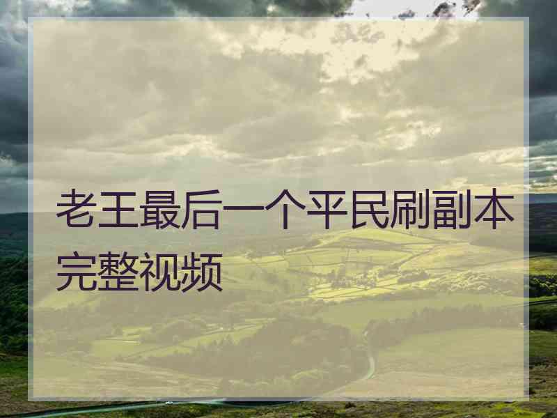 老王最后一个平民刷副本完整视频